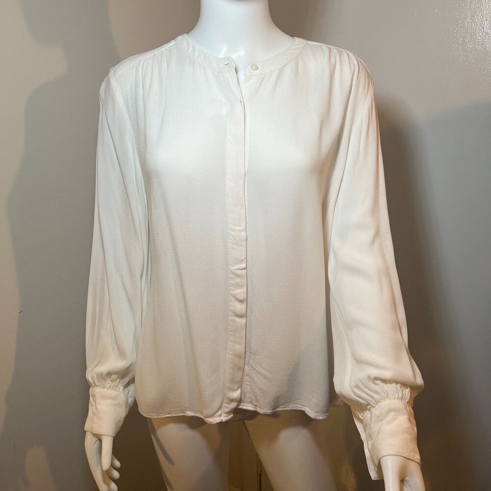 Banana Republic Women Button Down Blouse Shirt M - White Minimalist Office Siren
